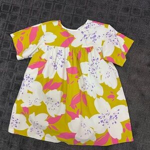 Girls' Floral Short-Sleeve Formal Dress - White, Pink & Mustard